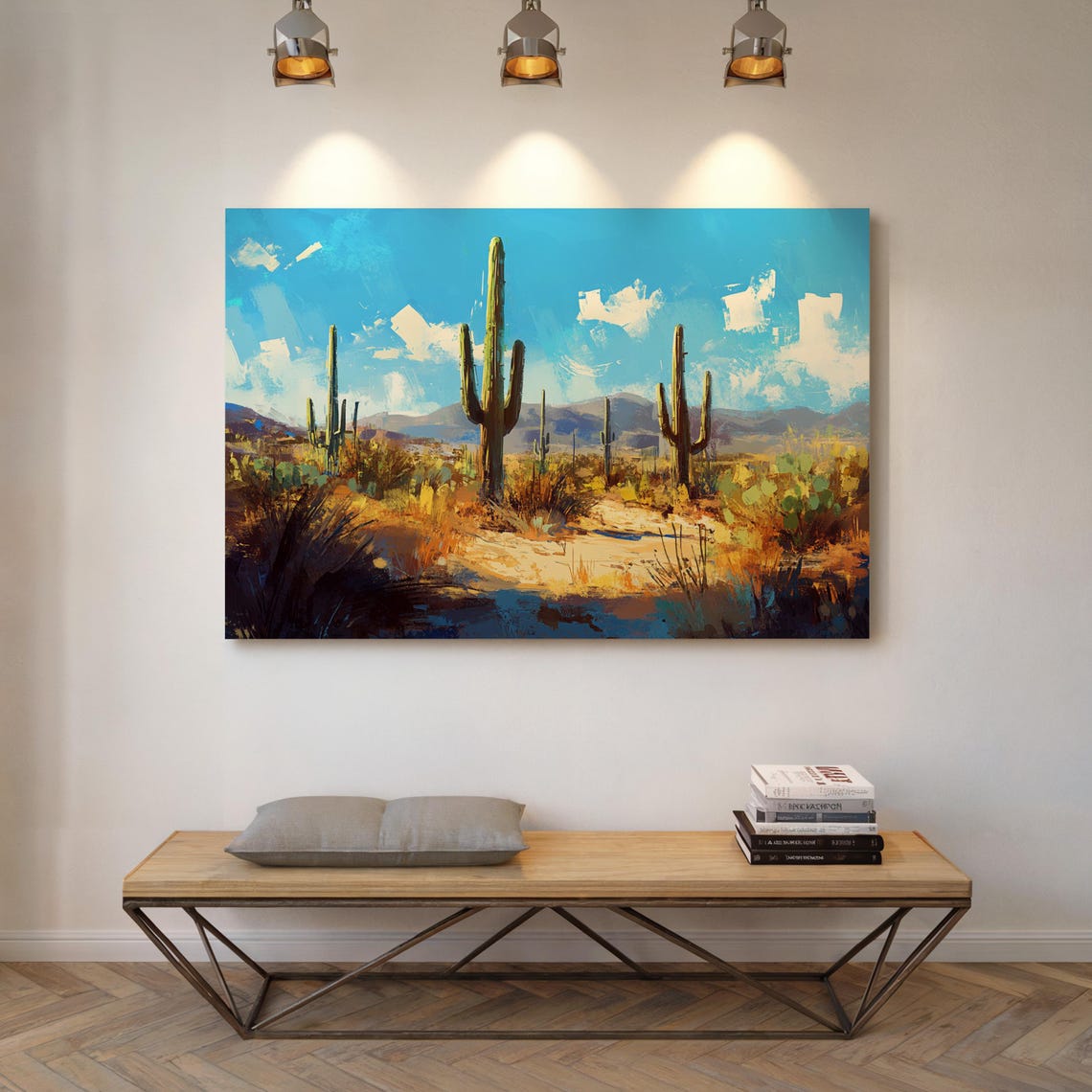 Saguaro Desert Landscape Blue Sky Cacti Southwest Impressionist Poster - Image 3