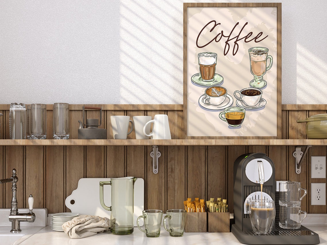 Coffee Bar Wall Art Boho Minimalist Prints Modern Art Bohominimalistdecor Trendy Coffee Art File - Image 2