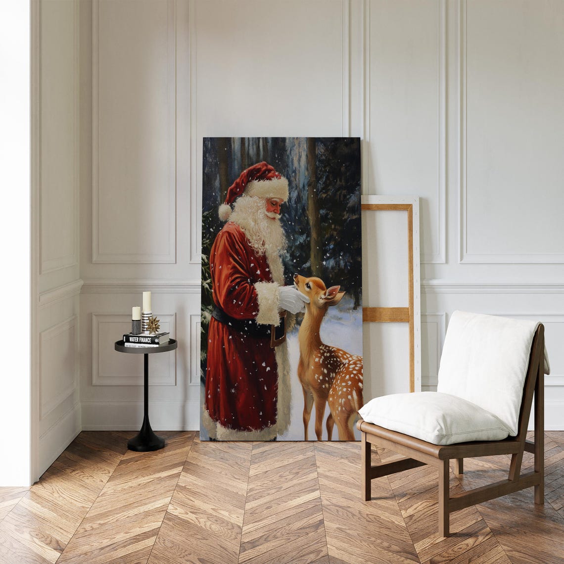 Santa Claus With Spotted Fawn In Snowy Winter Forest Christmas Poster - Image 4