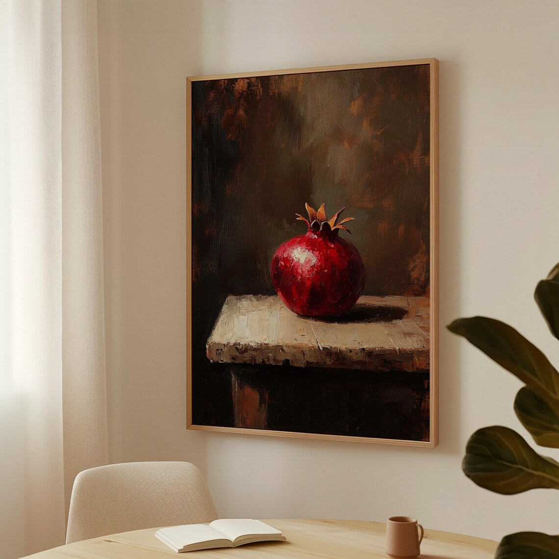 Moody Pomegranate Still Life, Vintage Kitchen Decor