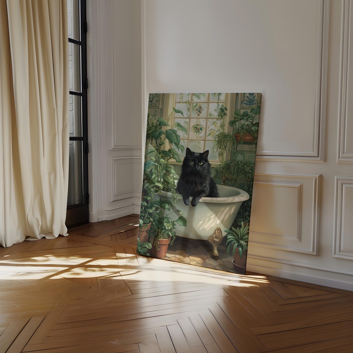 Black Cat Greenhouse Bathtub Vintage Botanical Cozy Cottagecore Poster - Image 3