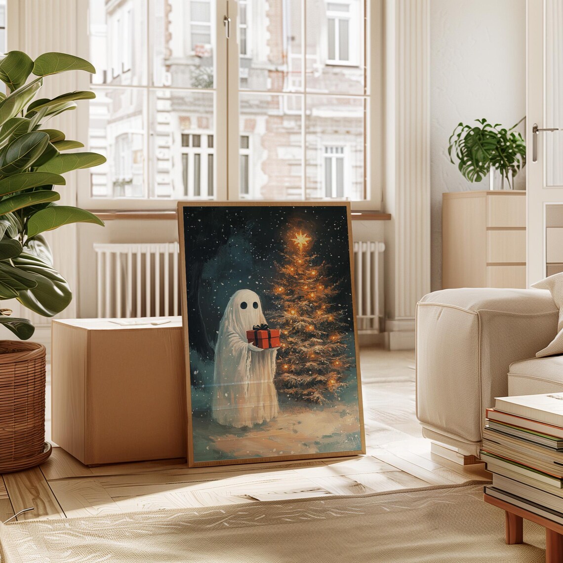 Ghostmas Cheer - Spooky Ghost With Gift, Christmas Tree - Image 4
