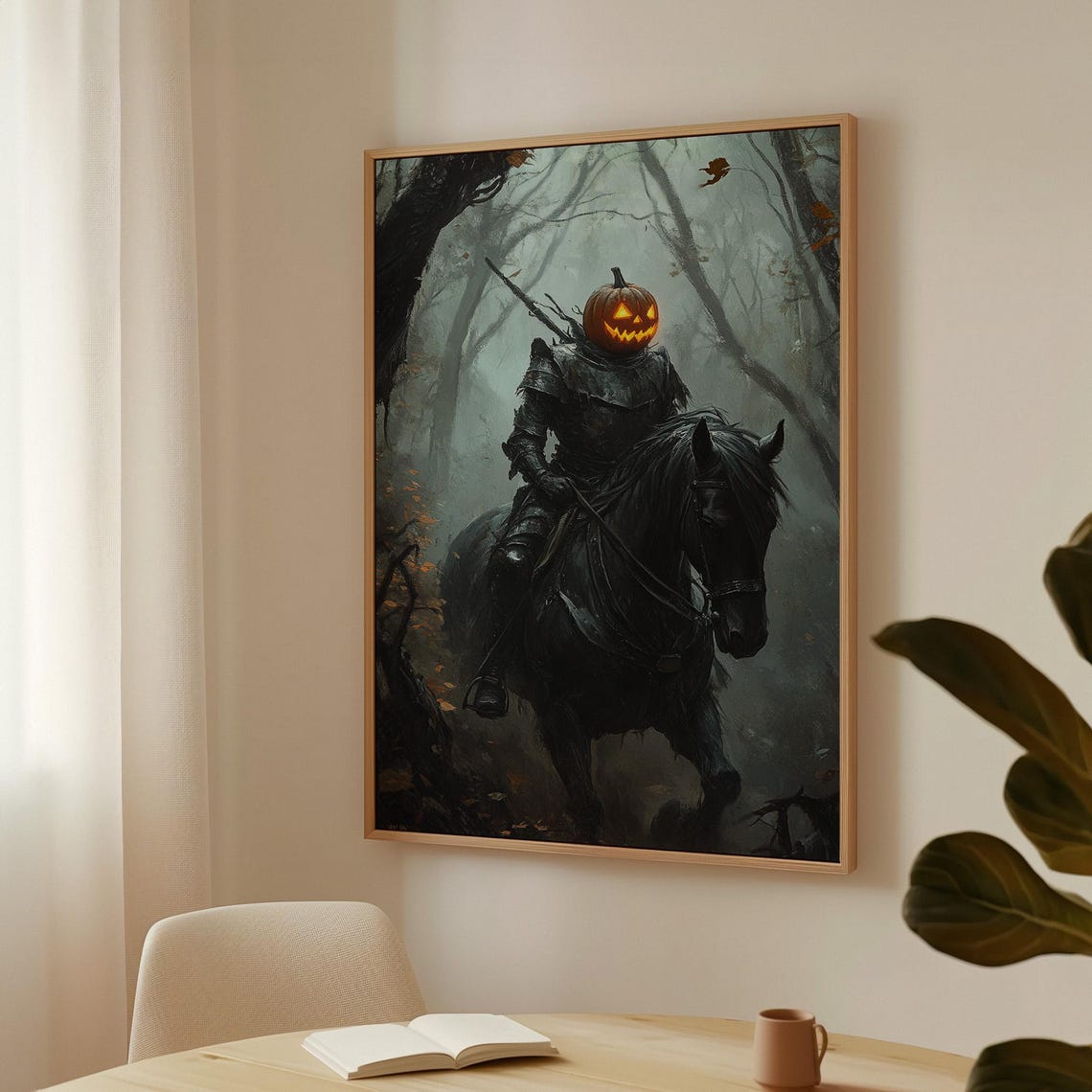 Headless Horseman Pumpkin Head Haunted Woods Halloween Wall Art Poster - Image 2