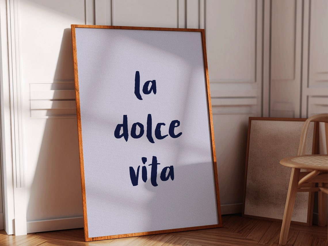 La Dolce Vita Navy Blue Handwritten Quote White Minimalist Poster - Image 2