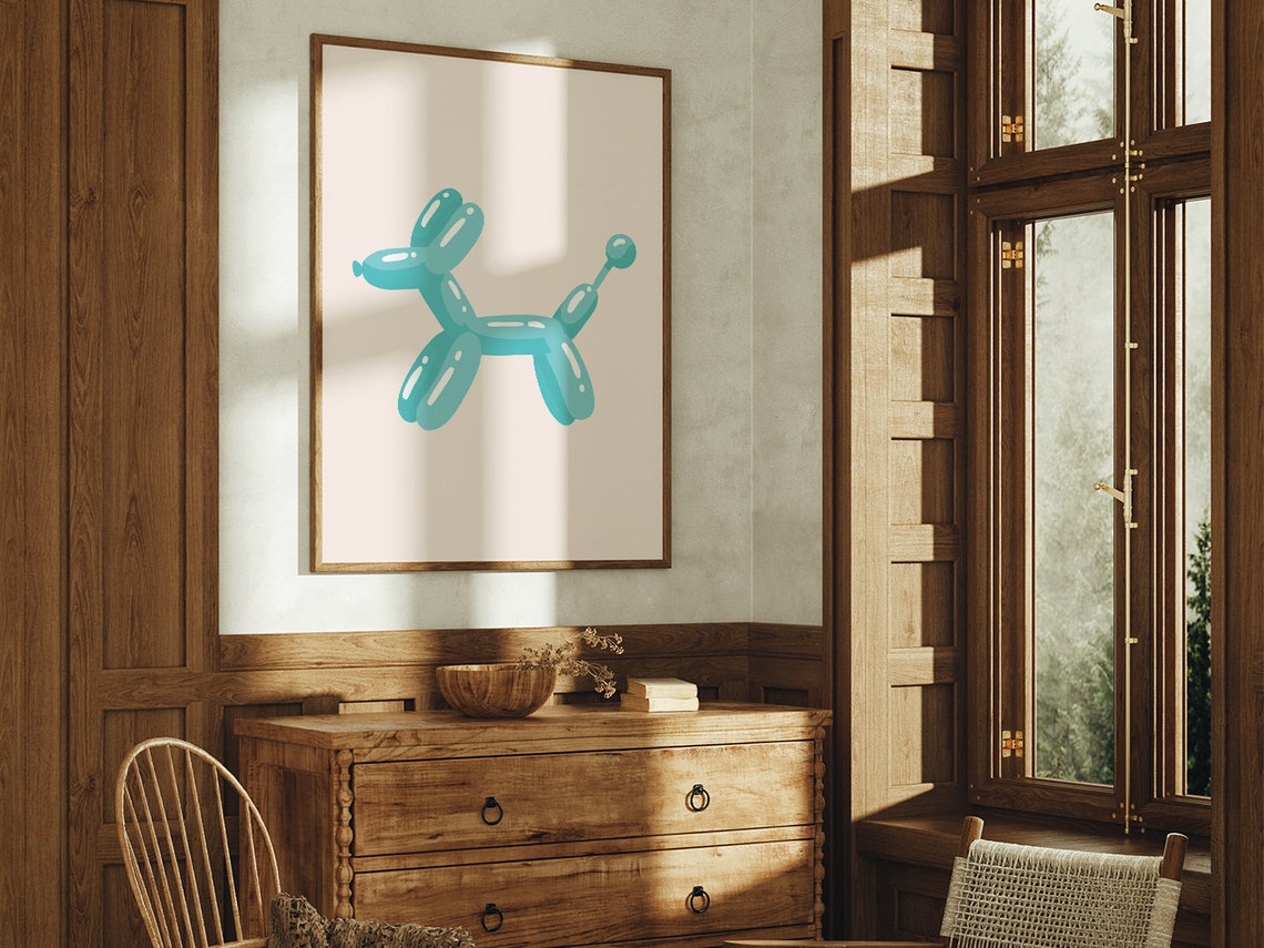 Teal Balloon Dog Minimalist Modern Boho Kids Party Room Poster - Image 2