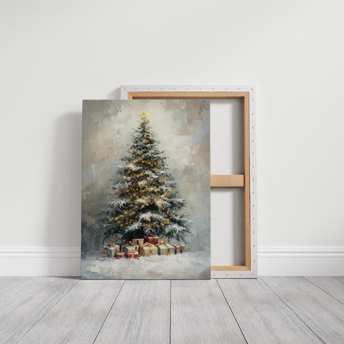Snow Covered Christmas Tree With Glowing Lights And Gifts Art Poster - Image 5
