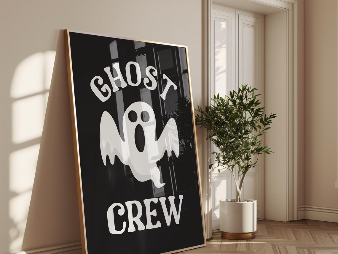 Ghost Crew Vintage Ghost Graphic Spooky Black White Halloween Wall Poster - Image 2