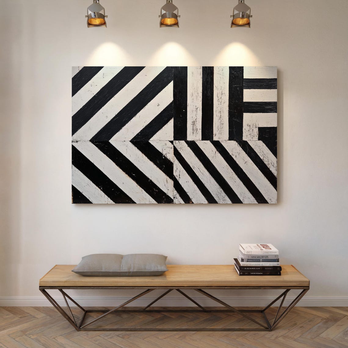 Bold Black And White Abstract Geometric Art With Striking Chevron And Stripe Patterns - Image 3