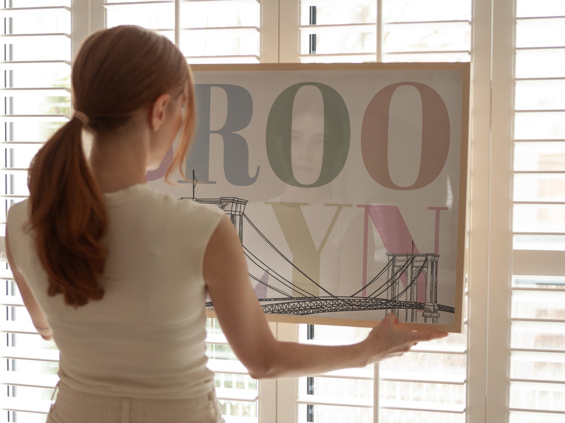 Brooklyn Bridge Line Sketch Pastel Typography New York Travel Poster - Image 4