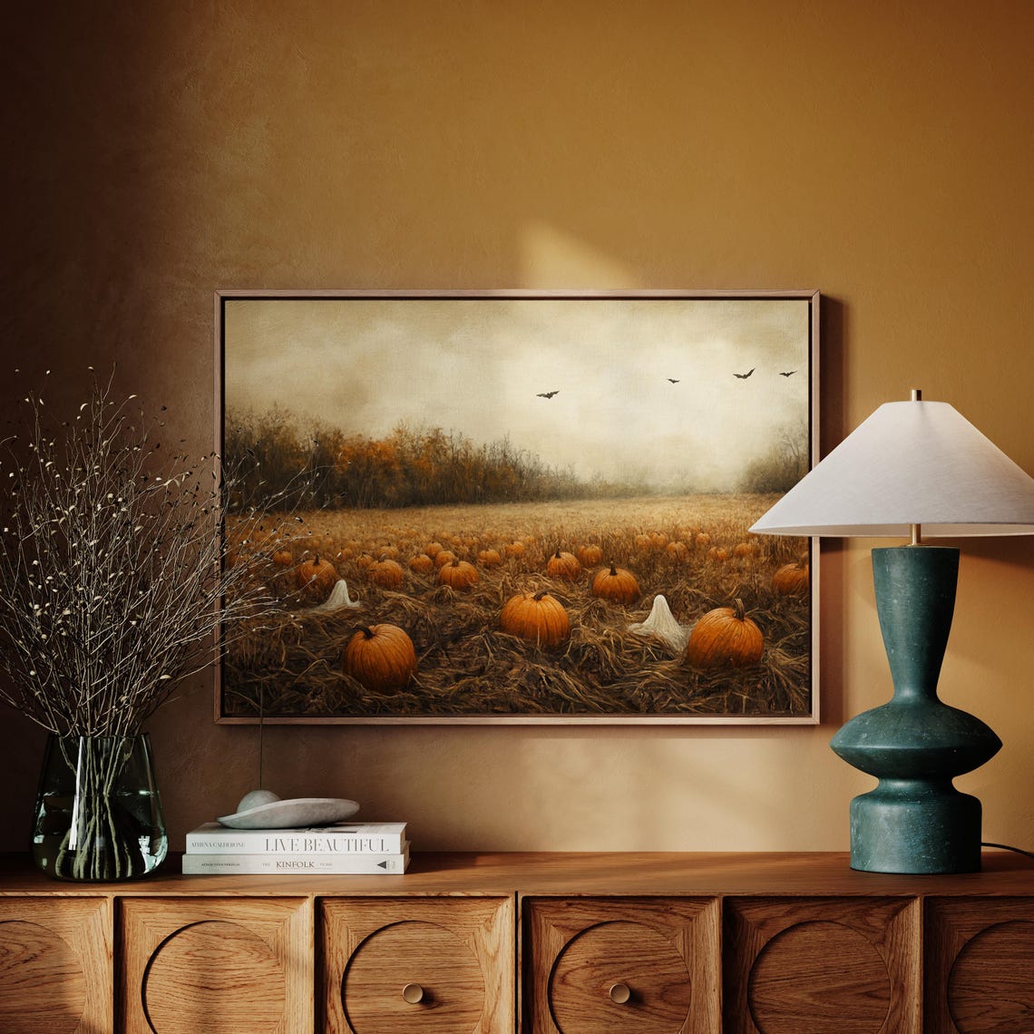 Haunted Pumpkin Patch Misty Field Spooky Fall Halloween Wall Art - Image 5