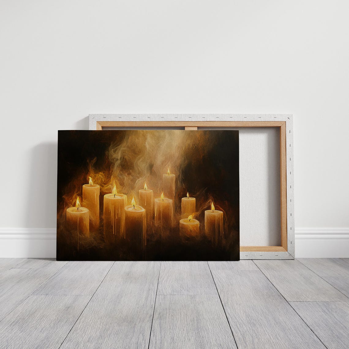 Glowing Golden Candles Smoky Flames Dark Moody Candlelight Art Poster - Image 5