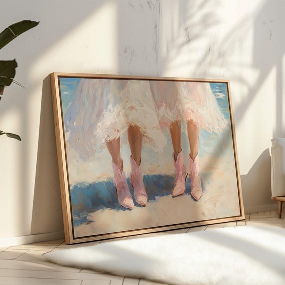 Pink Cowboy Boots Wedding Art Rustic Country Bride Print Western Farmhouse Decor Romantic Cowgirl Aesthetic Southern Charm