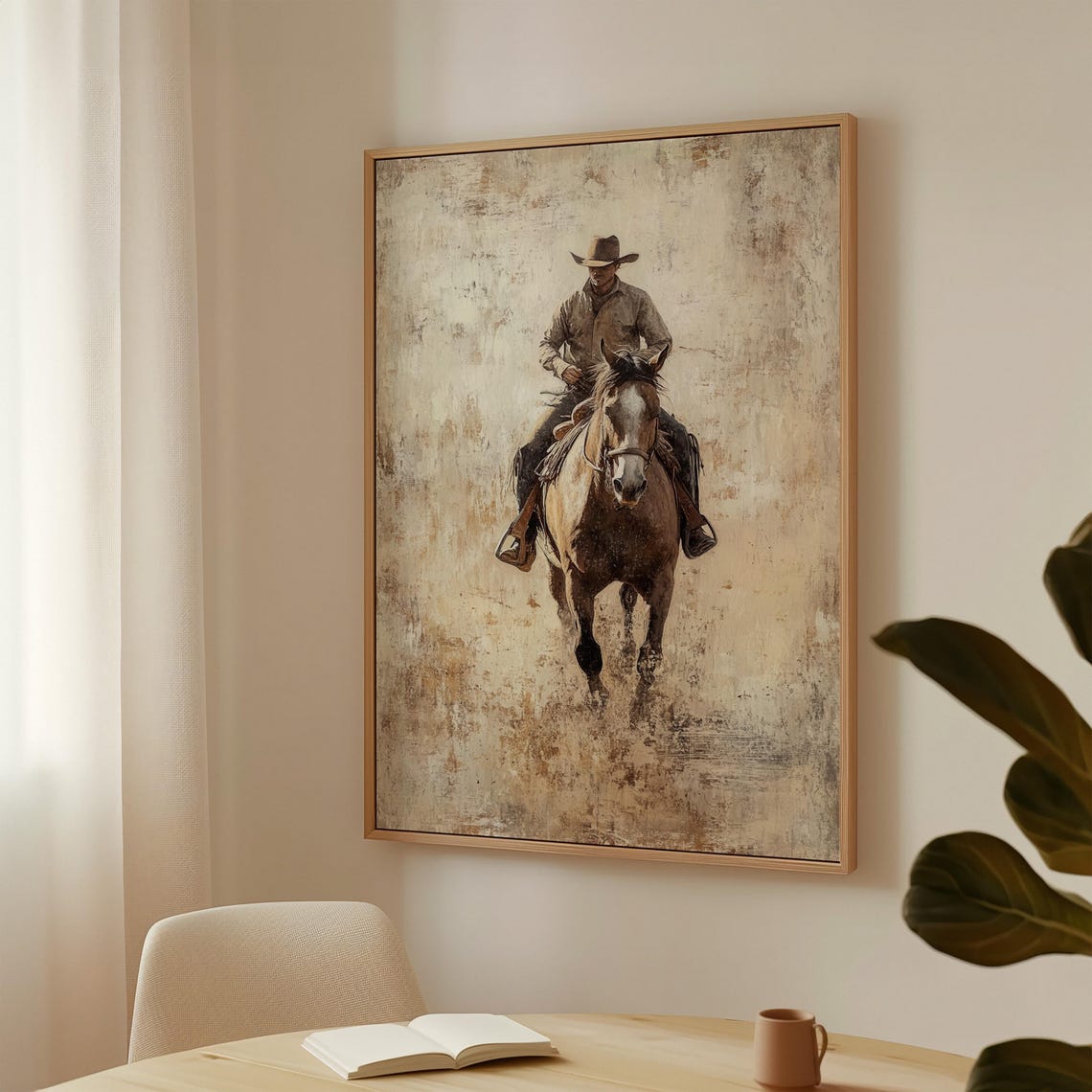 Rustic Cowboy Horseback Riding Art Western Wall Decor Vintage Ranch Scene Old West Print