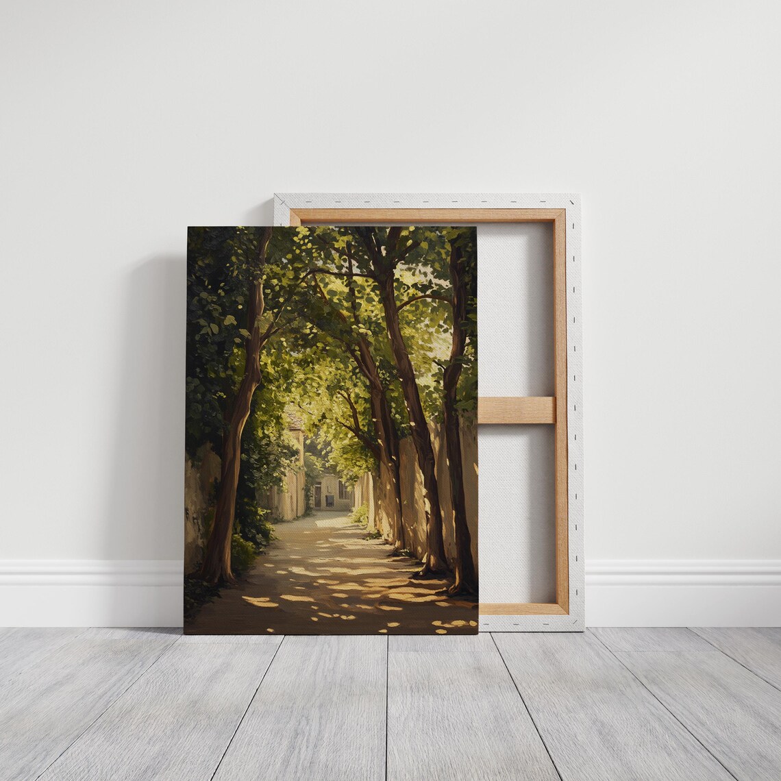 Sunlit Pathway Through Lush Trees Oil Painting Tranquil Landscape Wall Art For Rustic Nature Inspired Home Decor Wall Art Print - Image 5