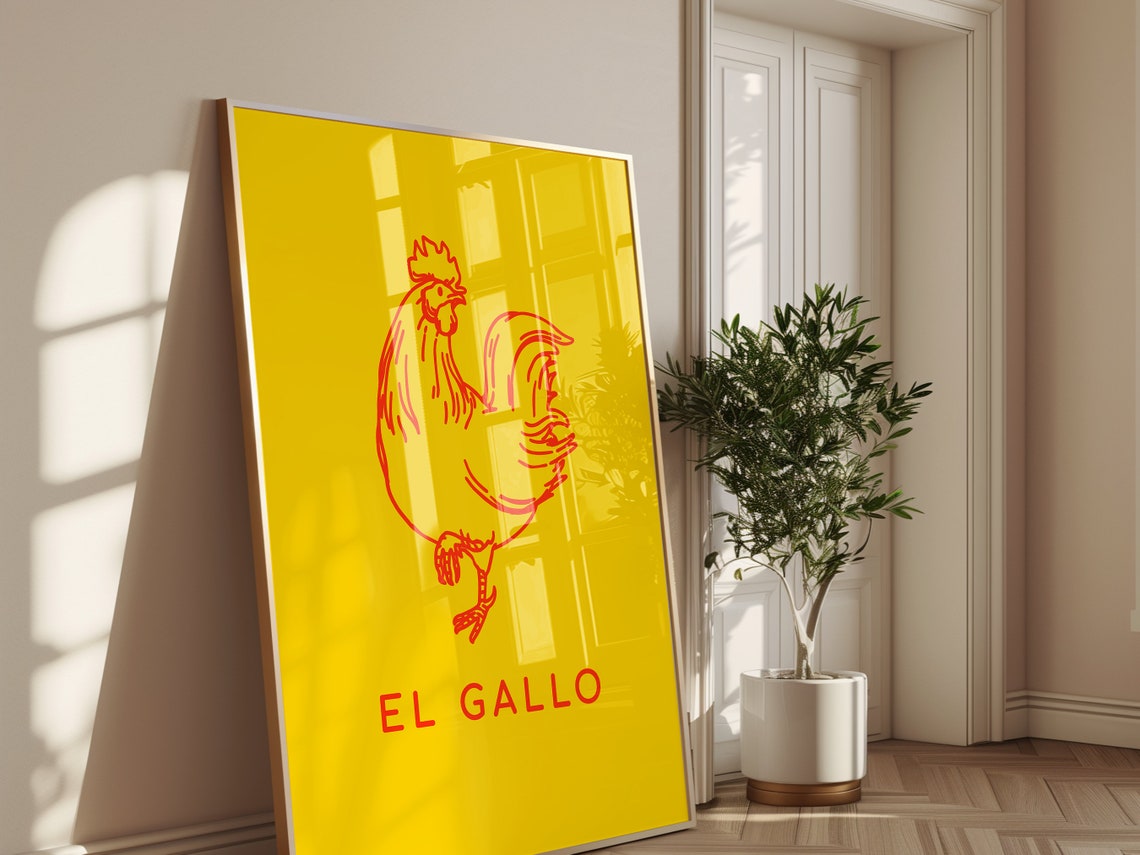 El Gallo Mexican Loteria Rooster Bold Yellow Red Boho Kitchen Poster - Image 4