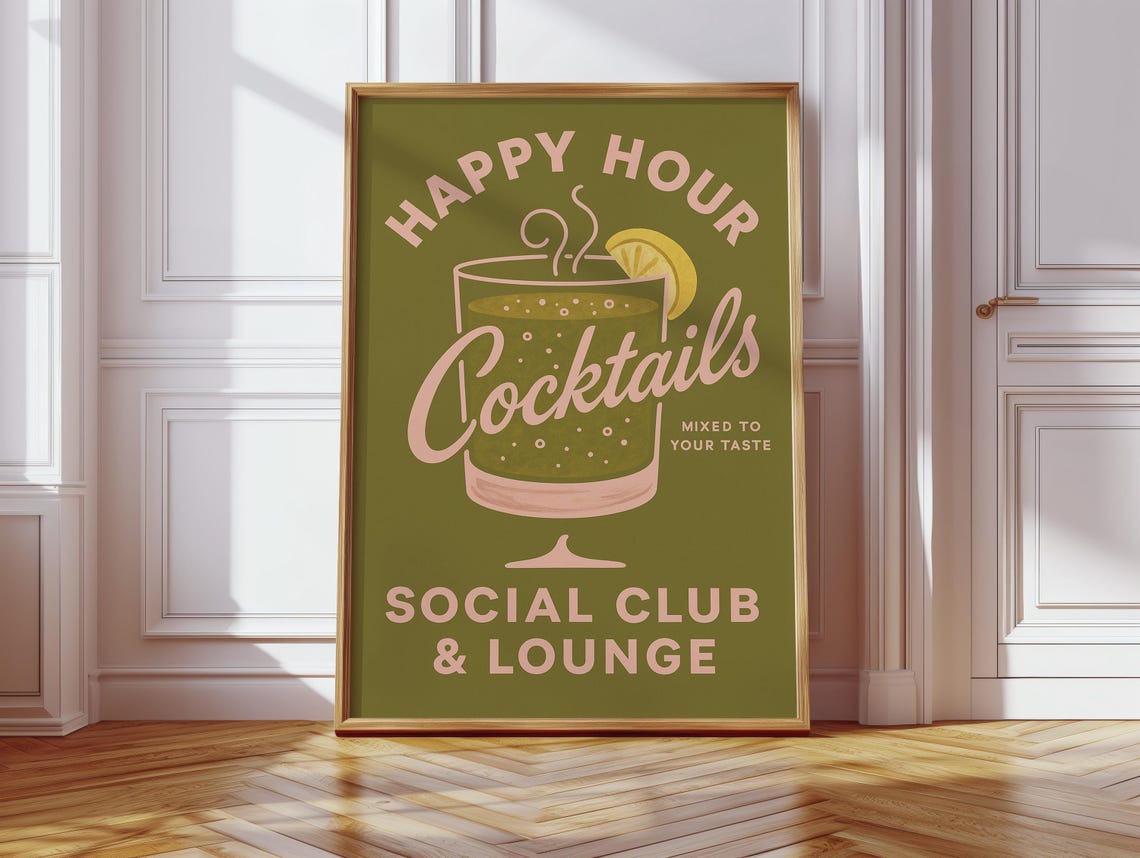 Happy Hour Cocktails, Retro Bar Art Print - Image 3