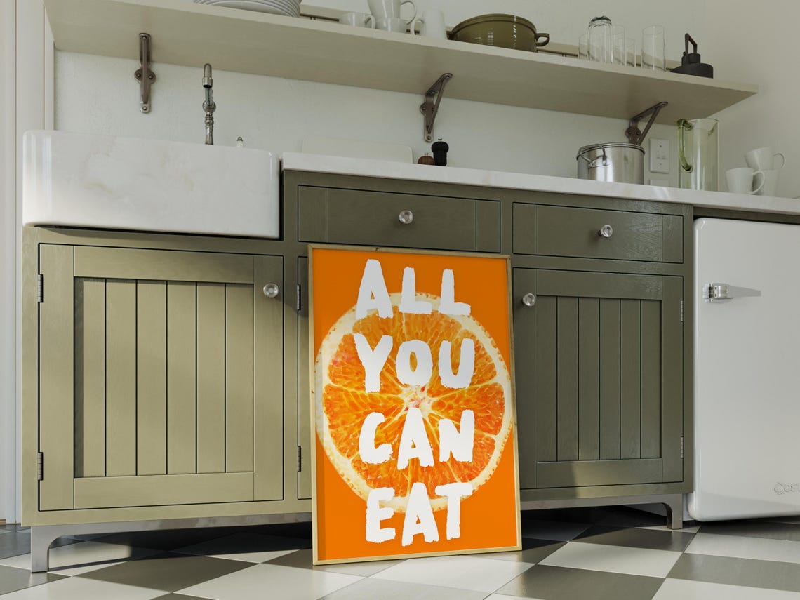 All You Can Eat Bold Orange Slice Fruit Pop Art Kitchen Wall Print - Image 4