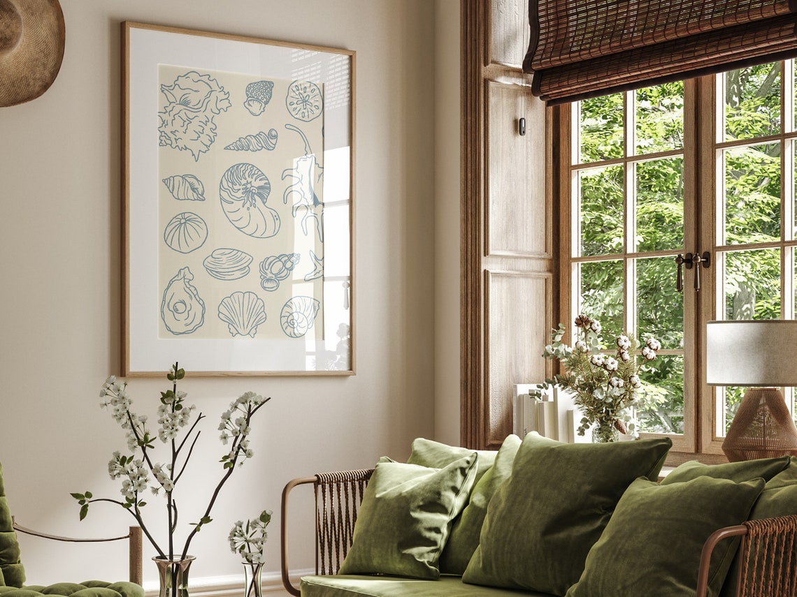 Blue Line Art Seashell Collection Ivory Beach Coastal Poster - Image 4