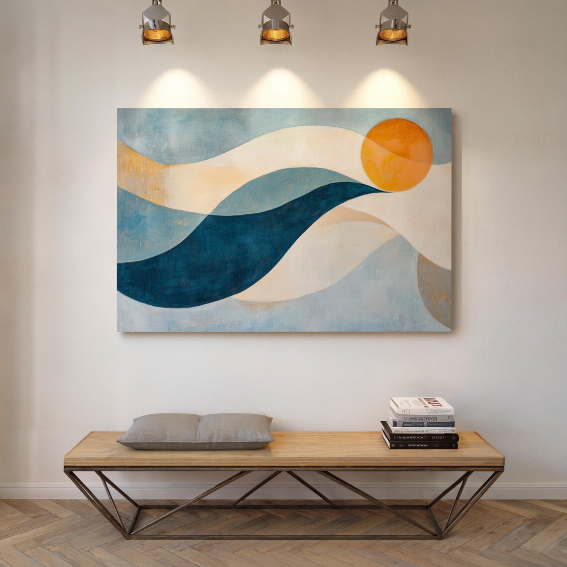 Minimalist Abstract Landscape, Flowing Waves Sun - Image 3