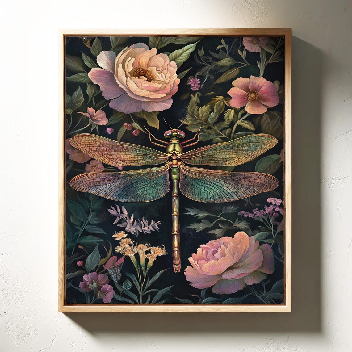 Dragonfly Botanical Peony Floral Dark Moody Vintage Insect Art Poster - Image 4