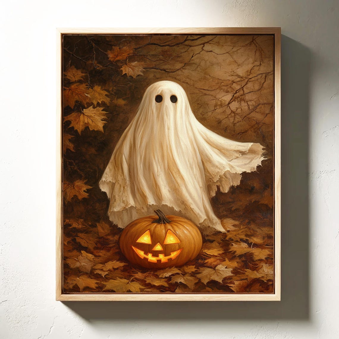 Sheet Ghost With Jack O Lantern Fall Leaves Halloween Wall Art - Image 3