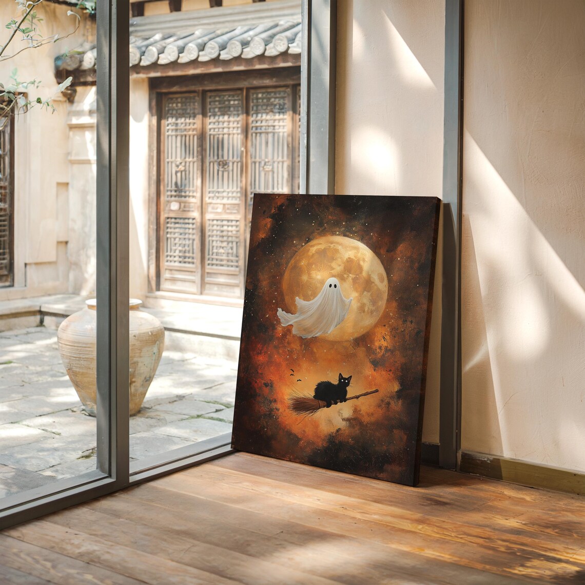 Cute Halloween Ghost and Black Cat, Spooky Autumn Decor - Image 5