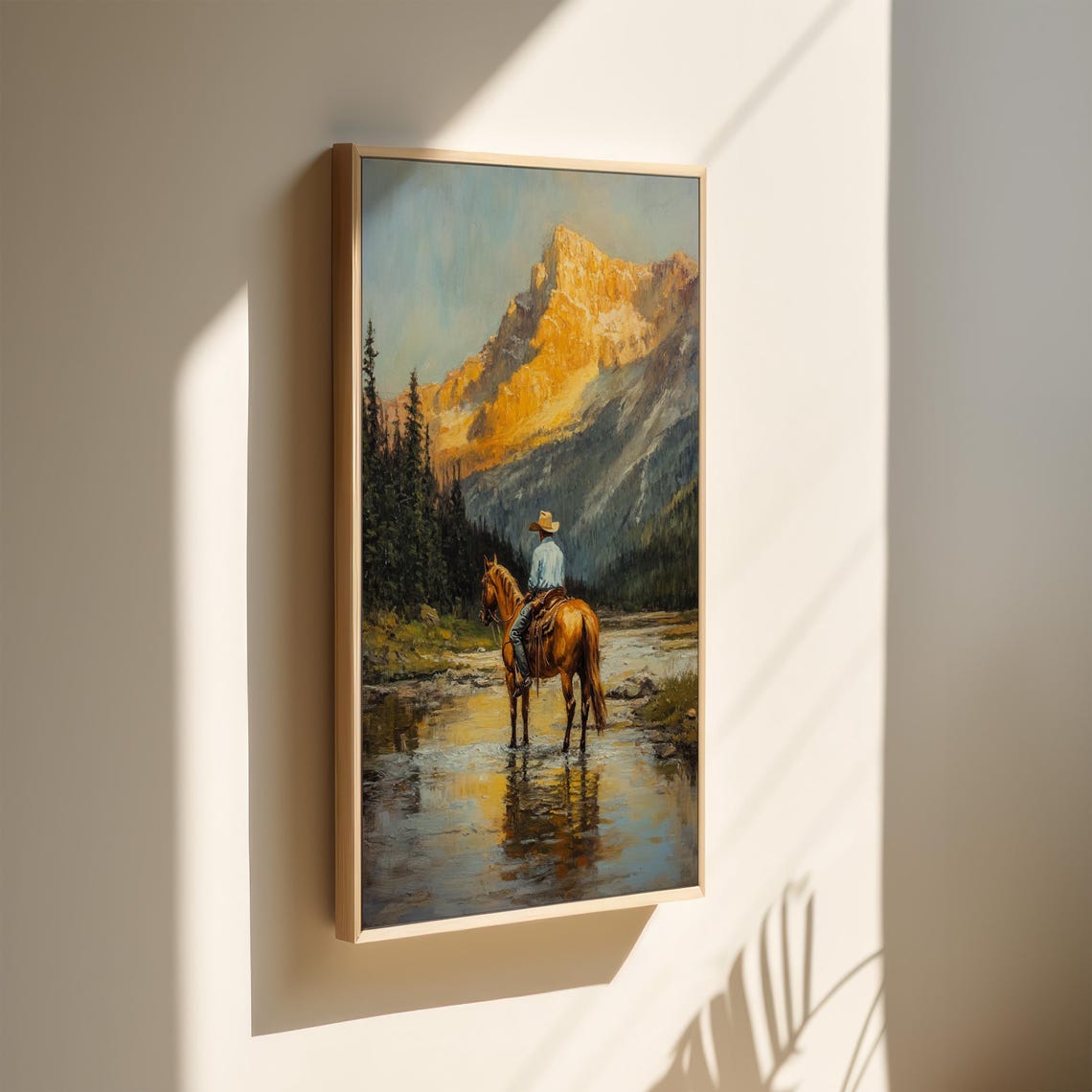 Cowboy Mountain Landscape Print Western Horseback Art Rustic Nature Wall Decor Sunset Wilderness Painting - Image 4