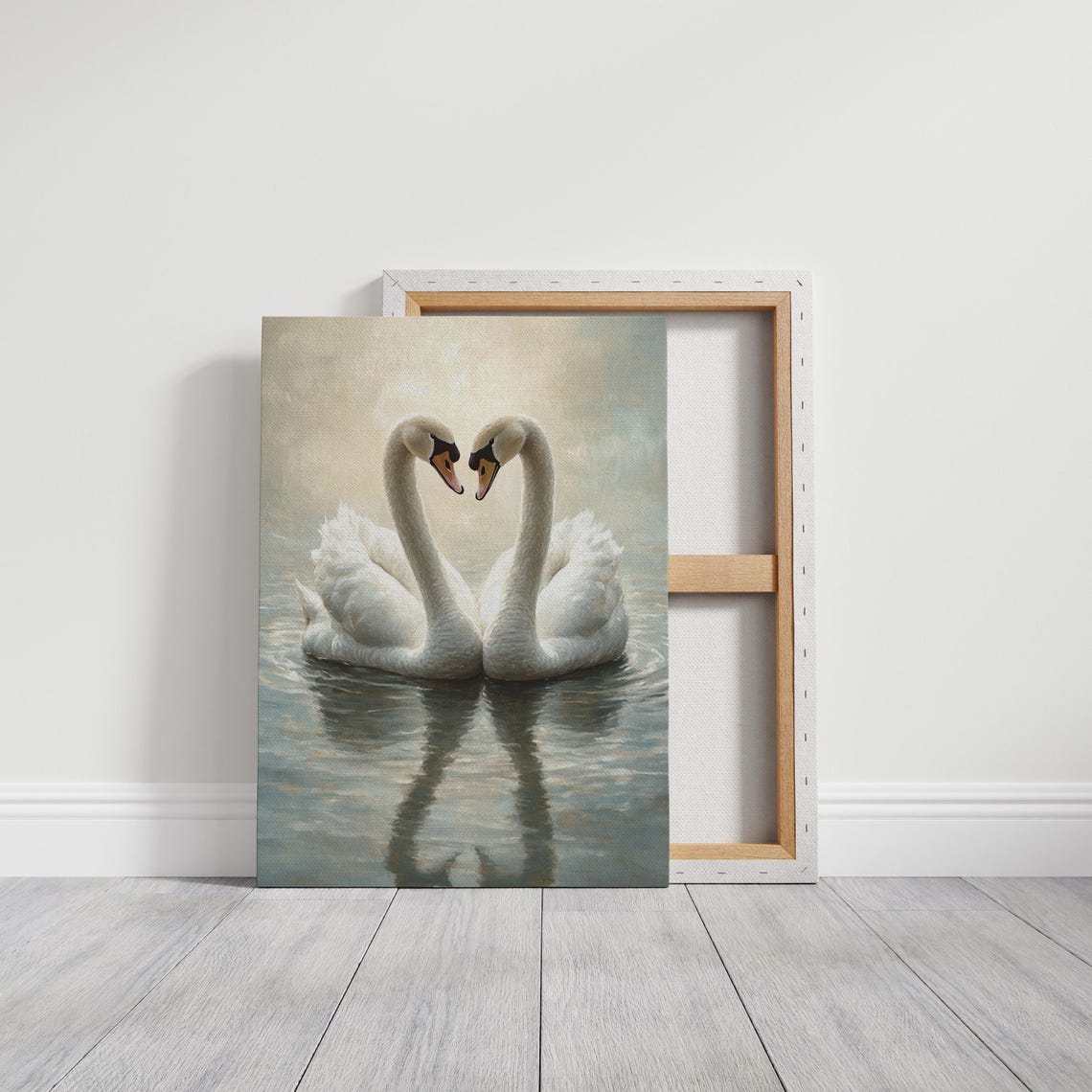 Elegant White Swans Forming Heart Golden Light Romantic Love Print - Image 2