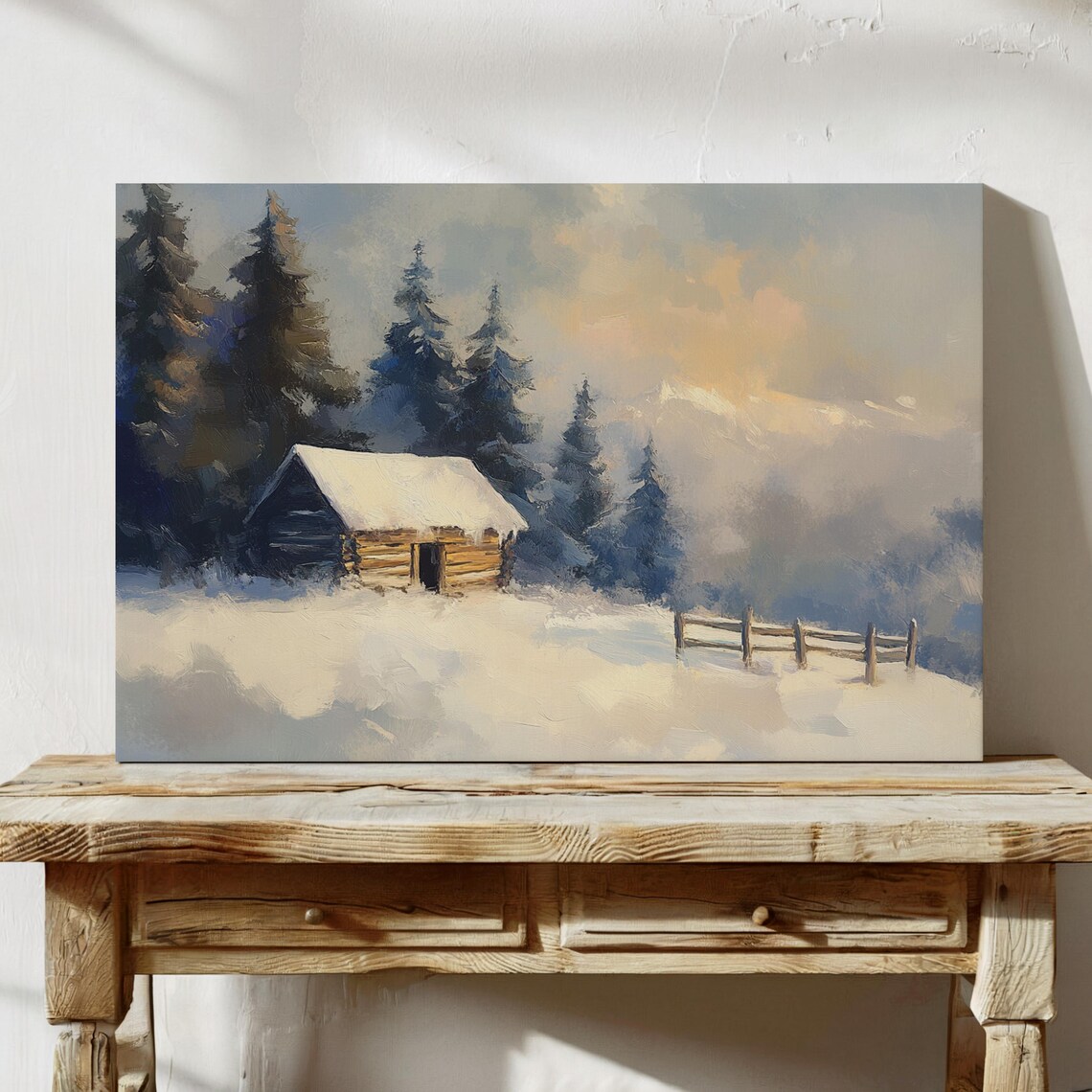 Cozy Winter Cabin in Snowy Landscape, Rustic Mountain Retreat - Image 4