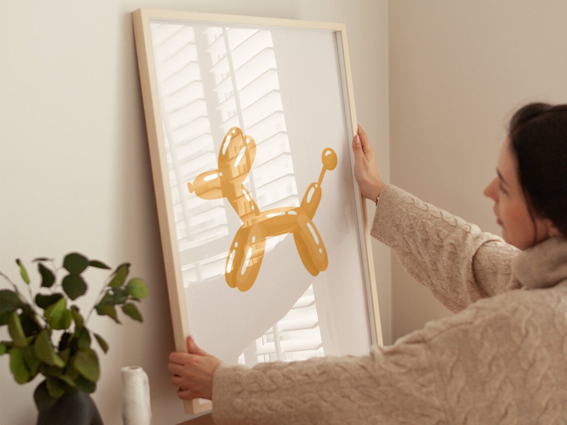 Amber Balloon Dog Minimalist Modern Boho Kids Party Room Poster