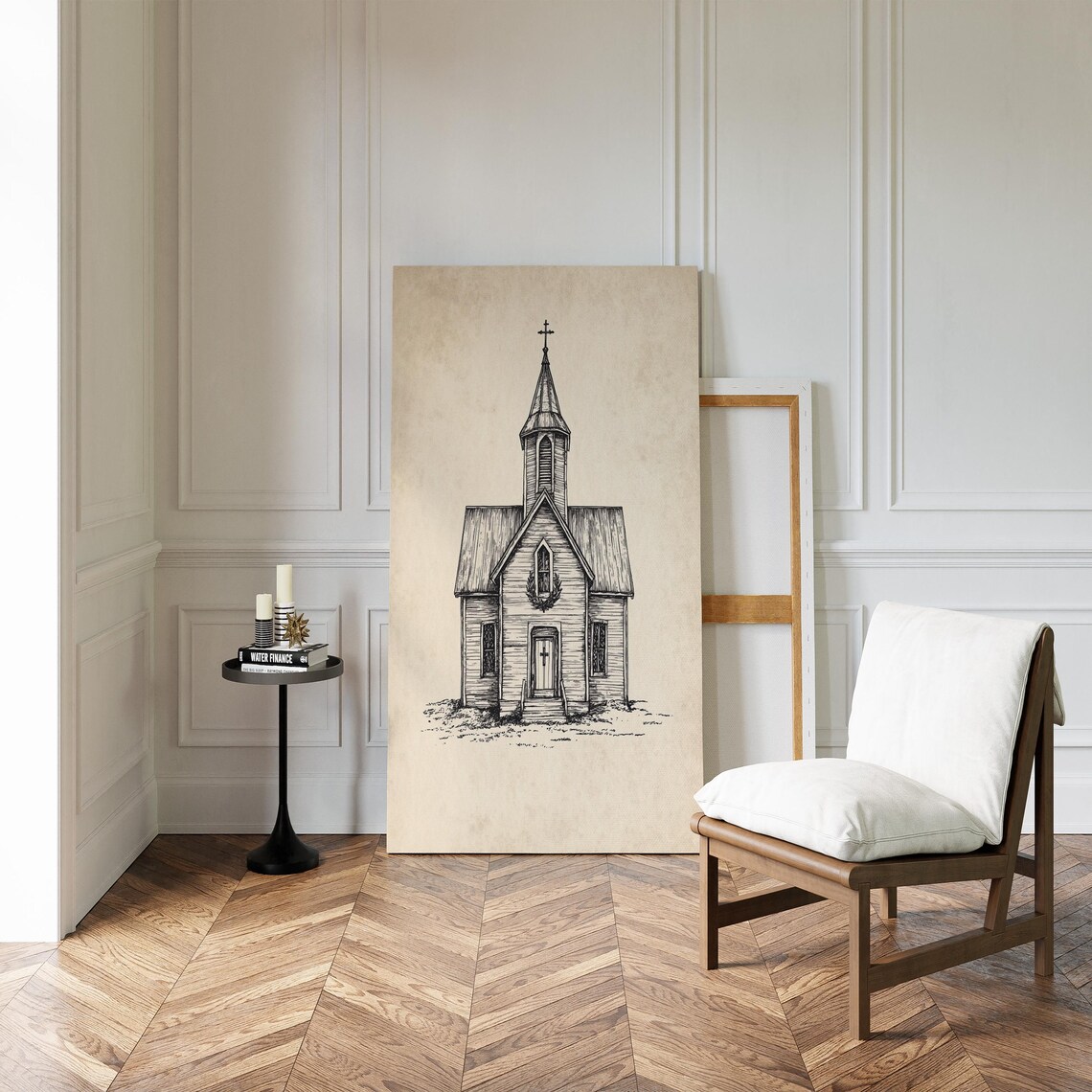 Rustic Country Church Ink Drawing, Vintage Chapel - Image 2