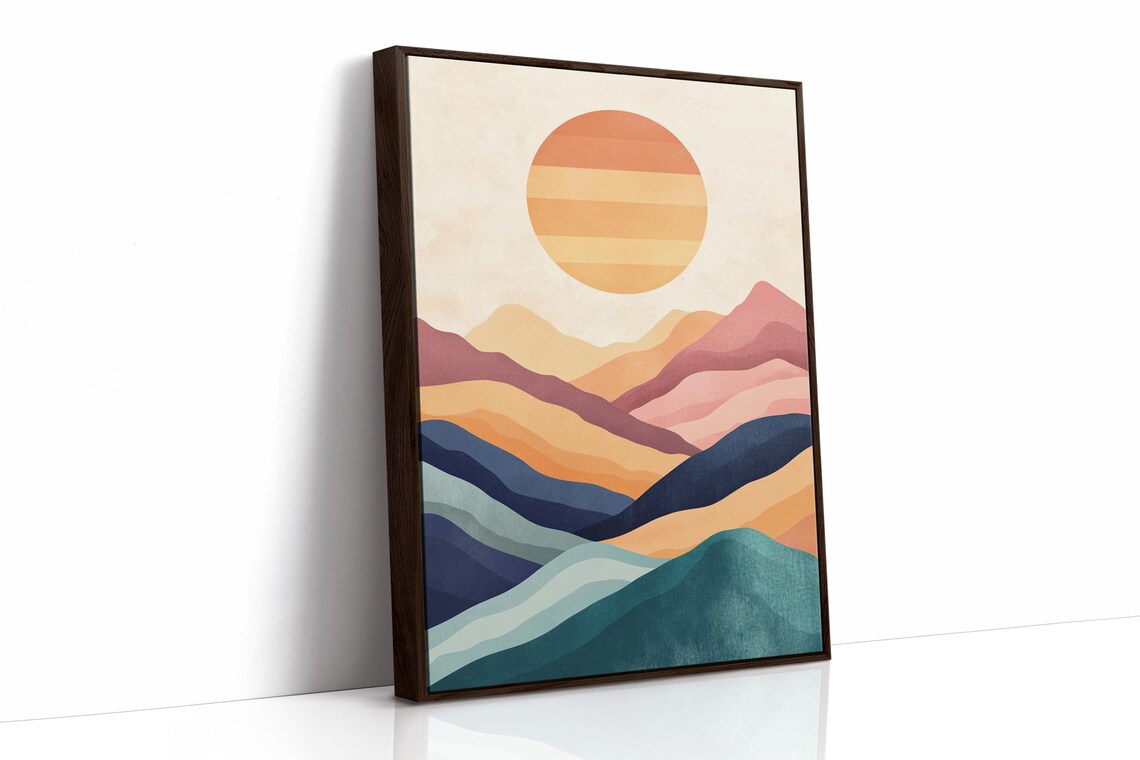 Modern Sunset Mountain Landscape, Minimalist Art Print - Image 4