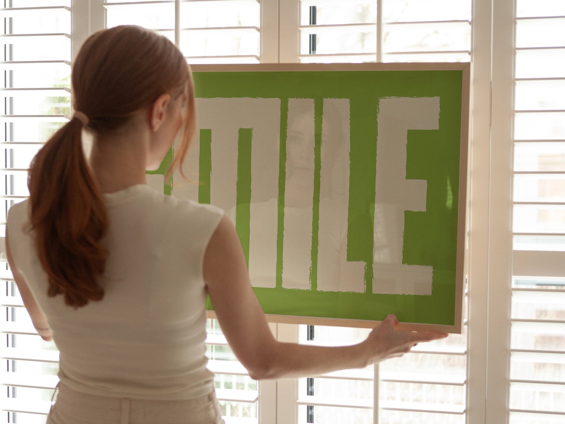 Smile Bold Cream Typography Lime Green Positive Quote Art Poster - Image 3