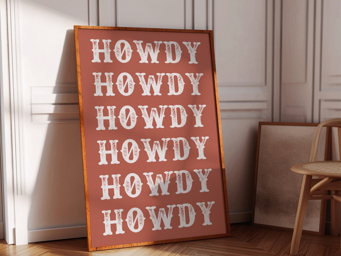 Howdy Repeated Western Typography Rust Red Cowboy Wall Art Poster - Image 2