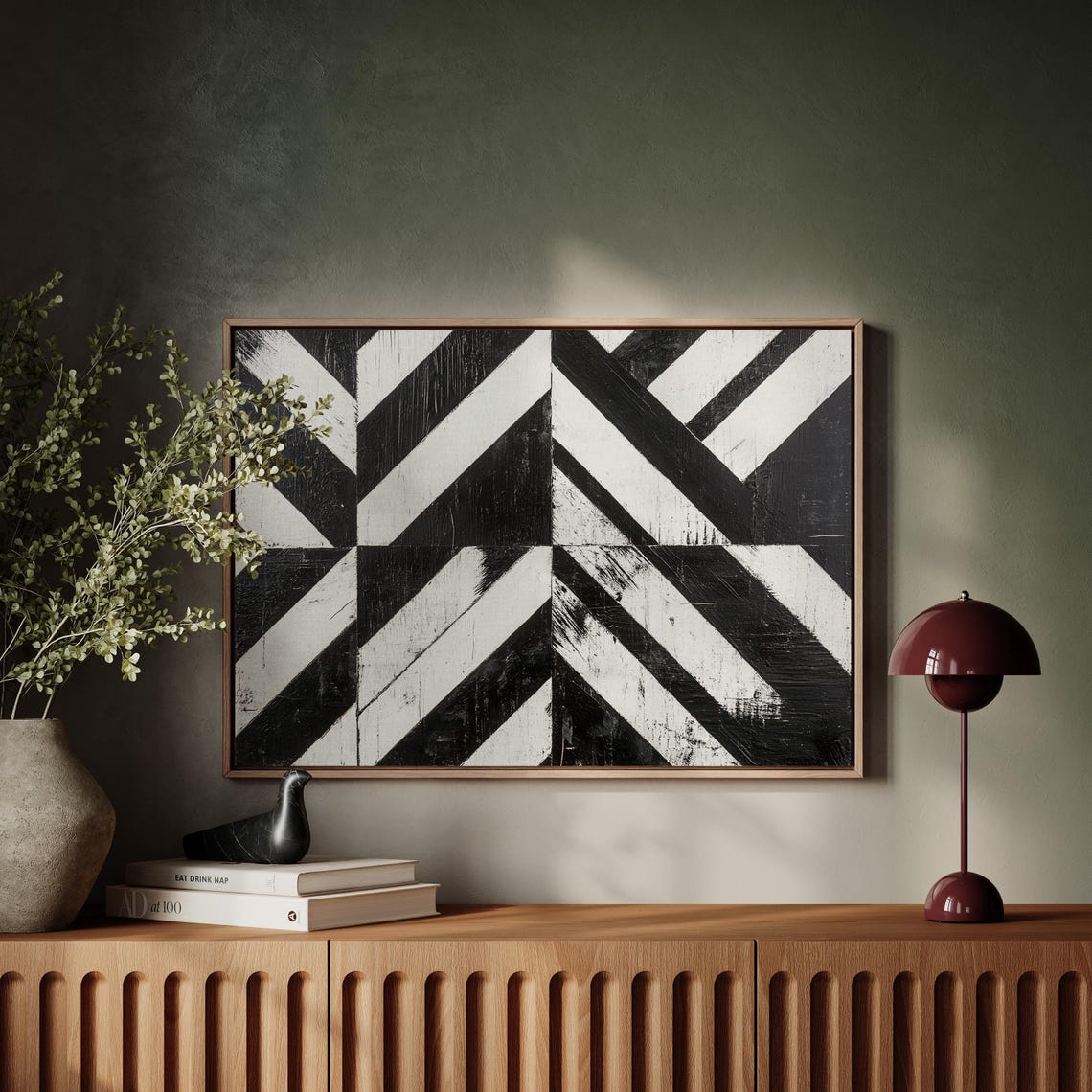 Grunge Black And White Abstract Art With Chevron Patterns And Bold Contrasts - Image 2