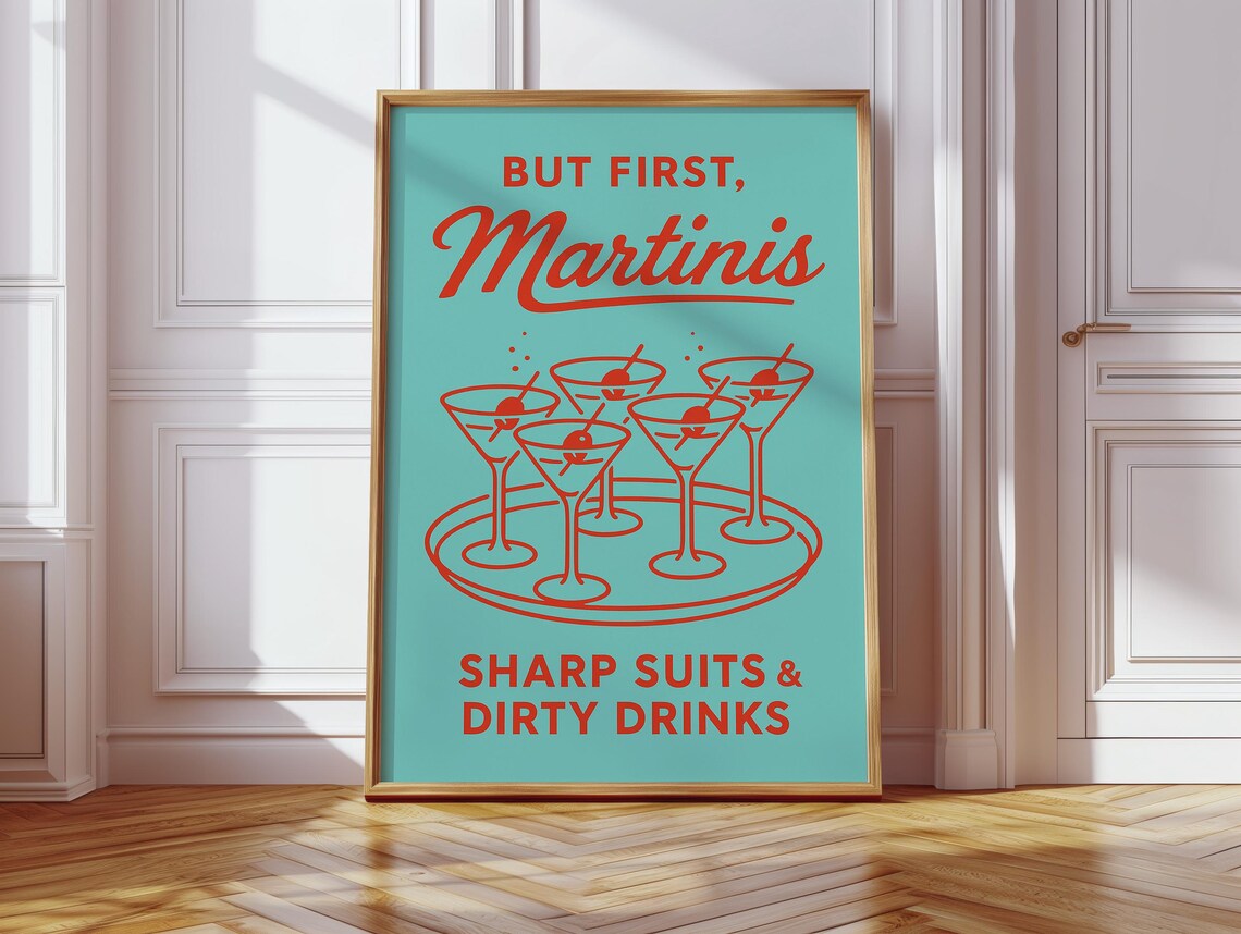 But First Martinis Bold Retro Cocktail Poster