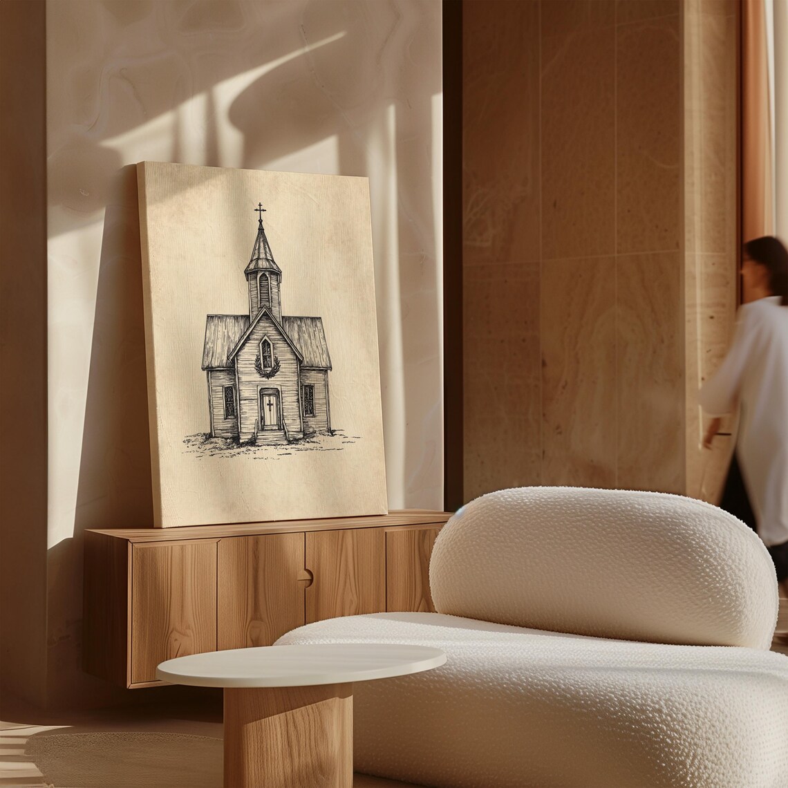 Rustic Country Church Ink Drawing, Vintage Chapel - Image 3