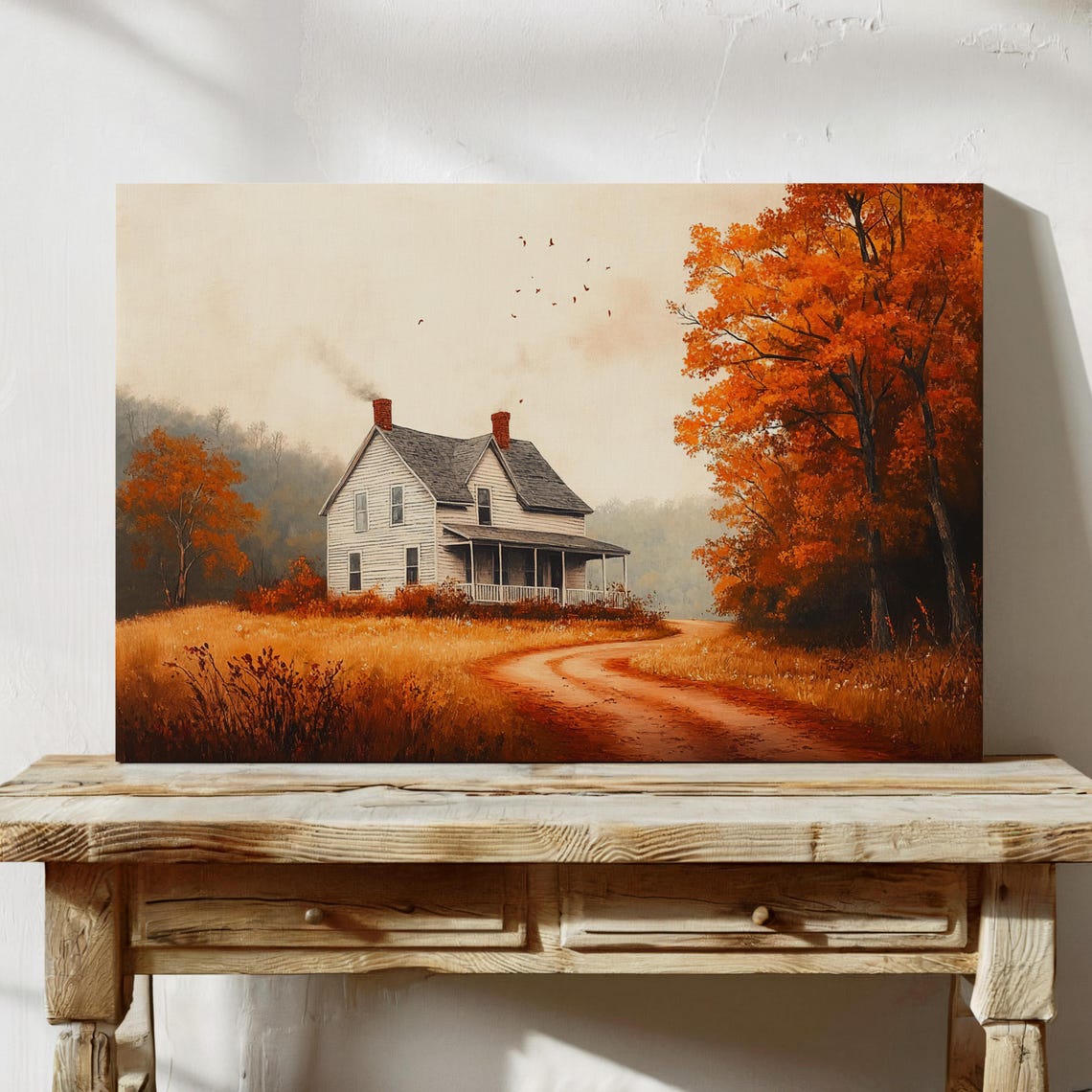 Autumn Farmhouse Landscape, Rustic Country House Art - Image 4
