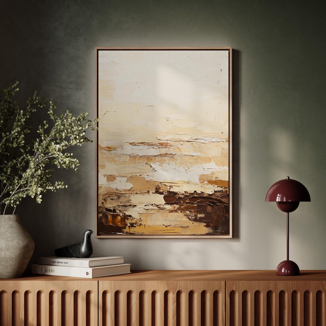 Earth Tone Desert Abstract Textured Landscape Oil Painting Minimalist Neutral Wall Art For Modern Boho Or Rustic Decor - Image 5