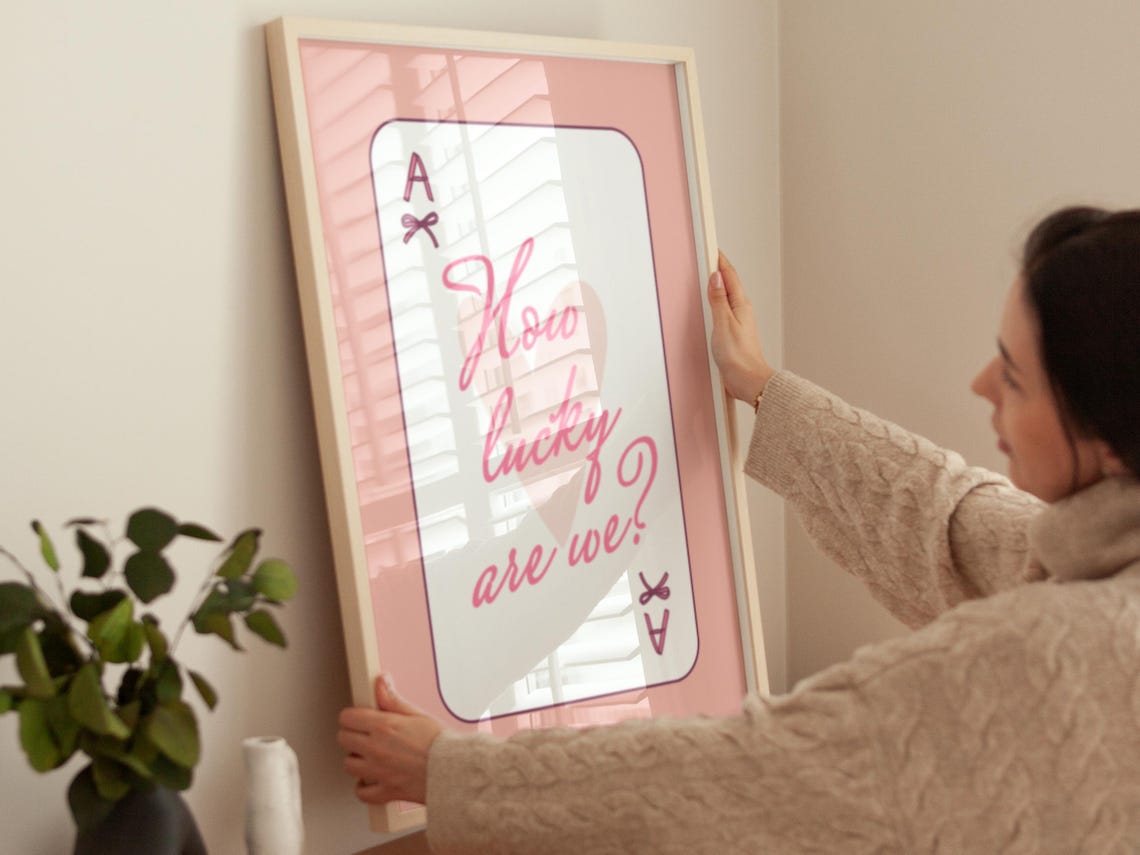 How Lucky Are We Pink Script Ace of Hearts Playing Card Poster - Image 2