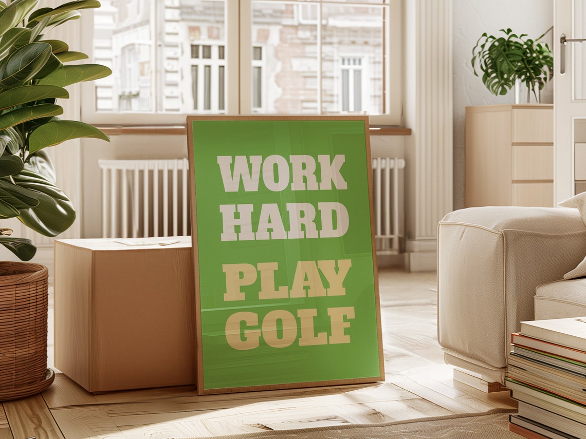 Work Hard Play Golf Retro Typography Green Motivational Sports Poster - Image 2