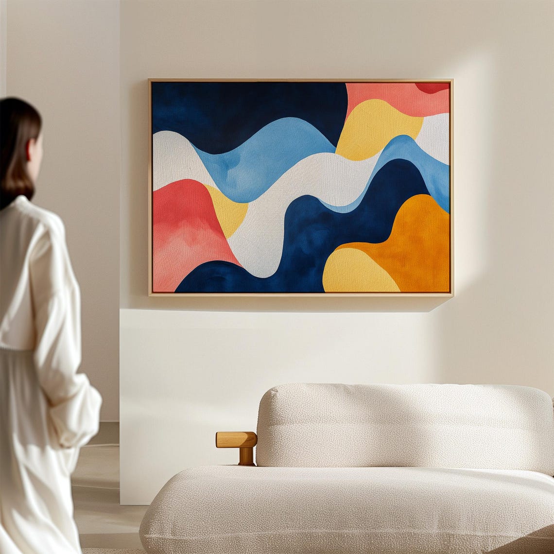 Navy Coral Yellow Abstract Wave Modern Bold Colorful Art Poster - Image 4
