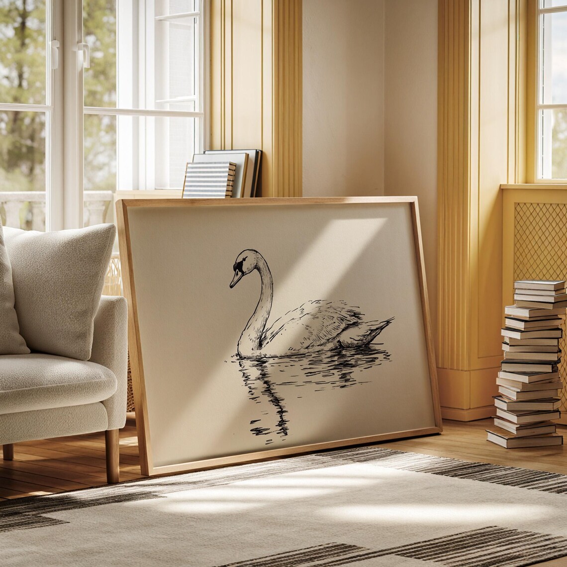 Elegant Swan Ink Drawing, Minimalist Bird Art - Image 5