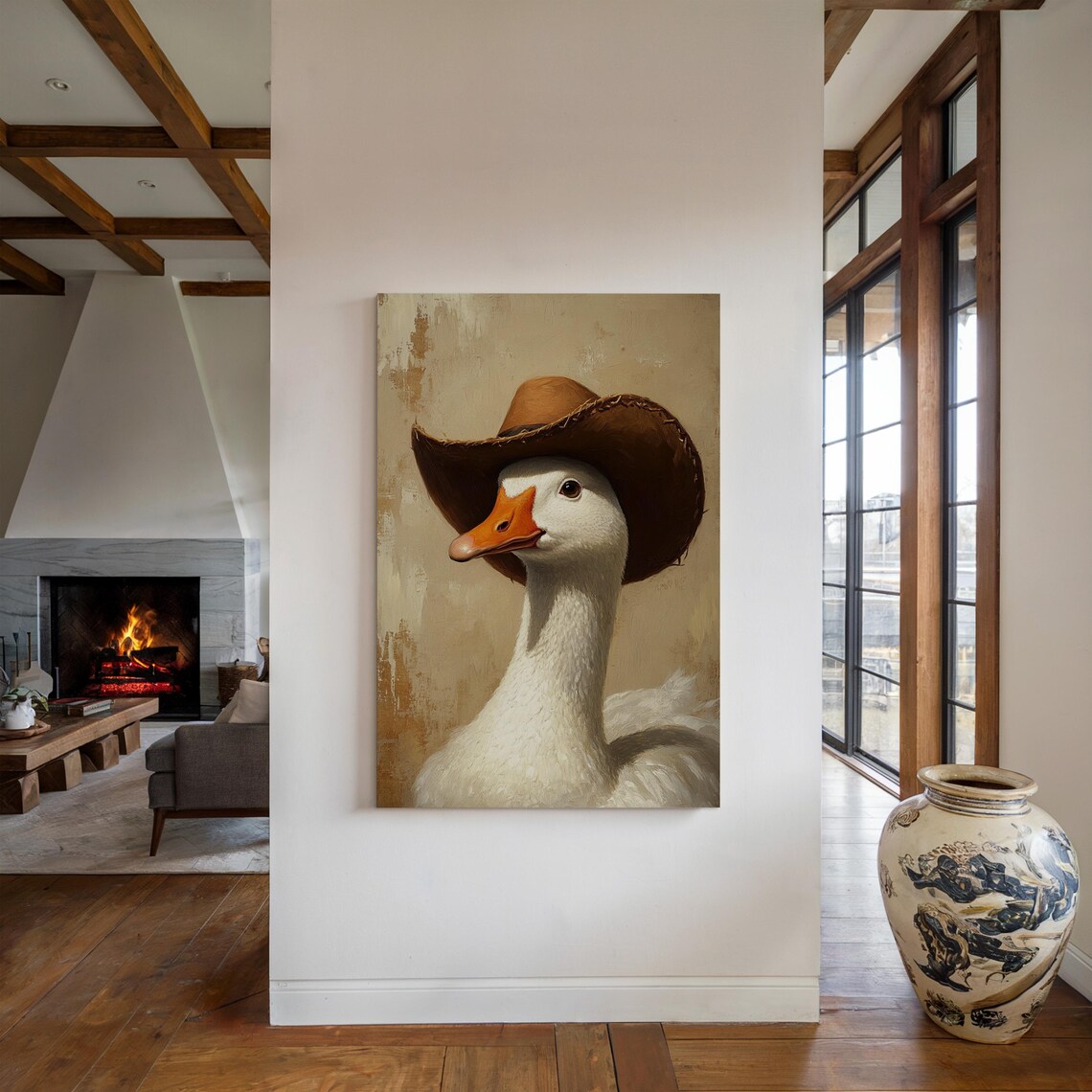 Cowboy Hat White Goose Portrait Funny Western Farmhouse Wall Art Print - Image 4