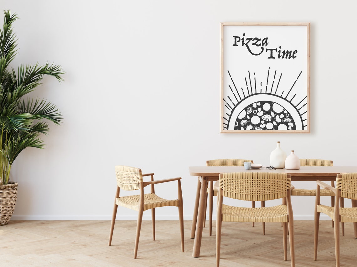 Pizza Time Whole Pizza Black Line Art Retro Kitchen Decor Wall Poster - Image 2