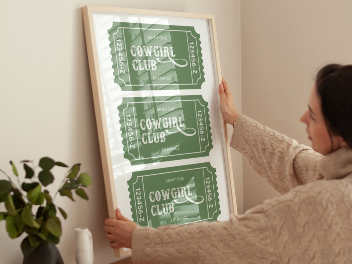 Cowgirl Club Admit One Tickets Green Retro Western Wall Art Poster - Image 4