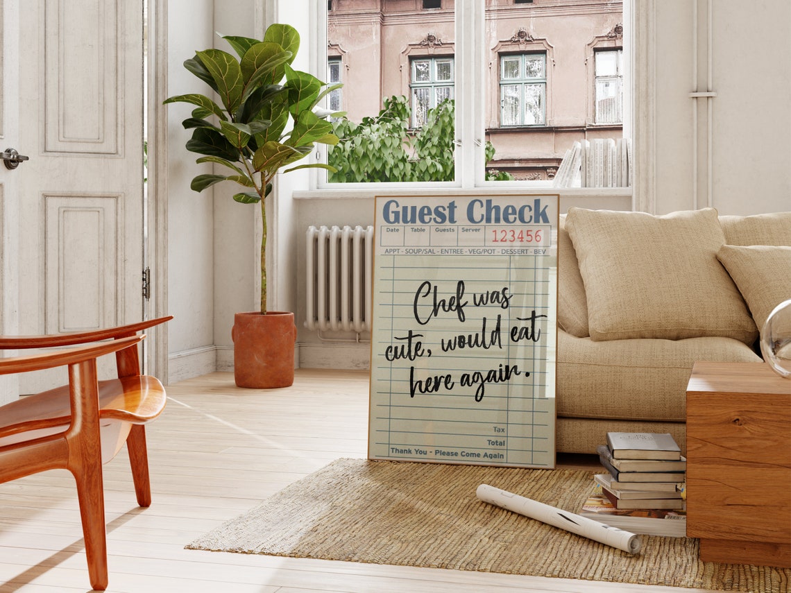 Chef Was Cute Guest Check Funny Restaurant Review Quote Wall Art - Image 2
