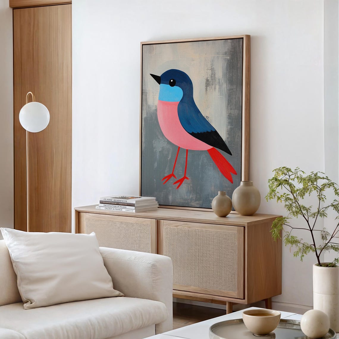 Minimalist Pink Blue Bird Illustration Modern Colorful Wall Art - Image 4