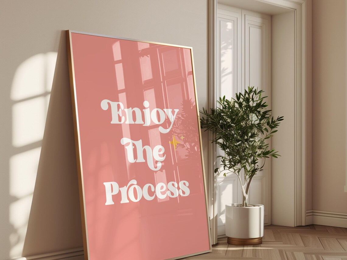 Enjoy The Process White Retro Typography On Pink Motivational Poster - Image 3