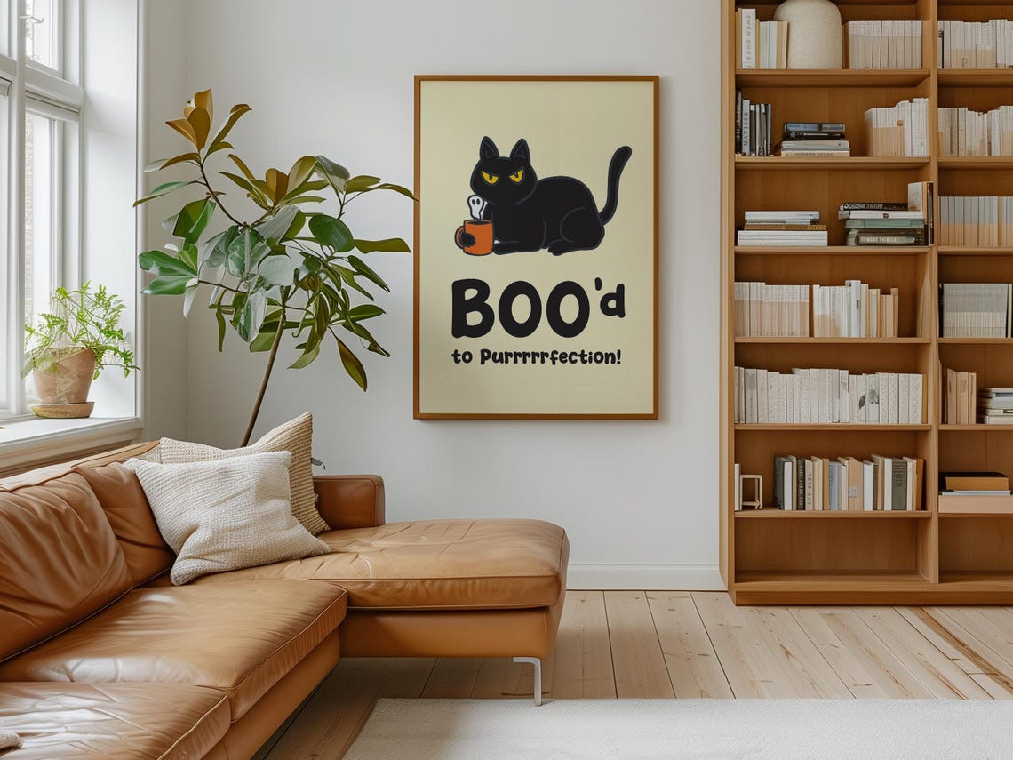 Bood To Purrrrfection Halloween Cat Poster Funny Black Cat Wall Art Cute Spooky Decor For Living Room Kids Room Or Halloween Party - Image 4